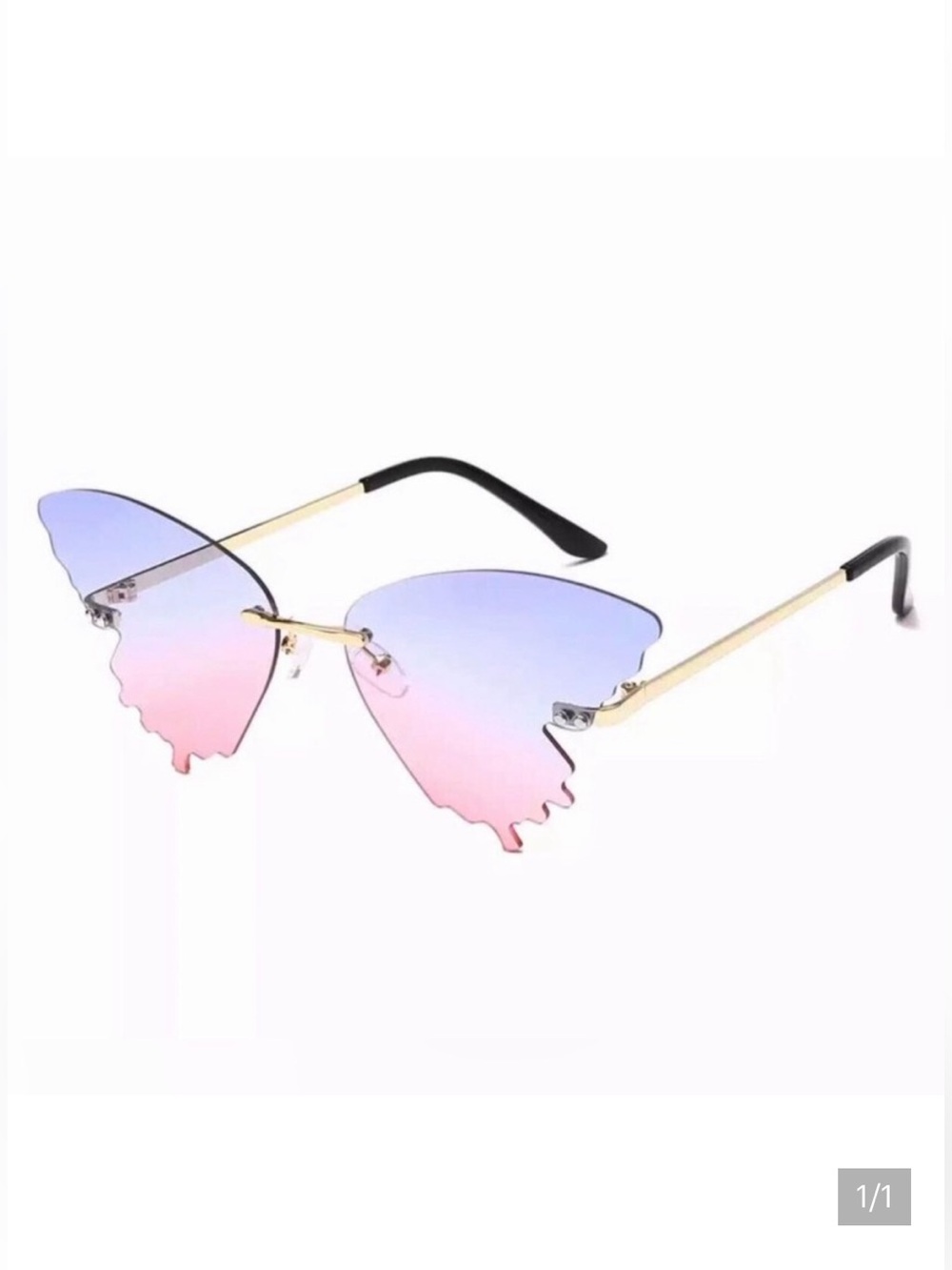 Gold Frame Pink to Purple Gradient Butterfly Rimless Sunglasses